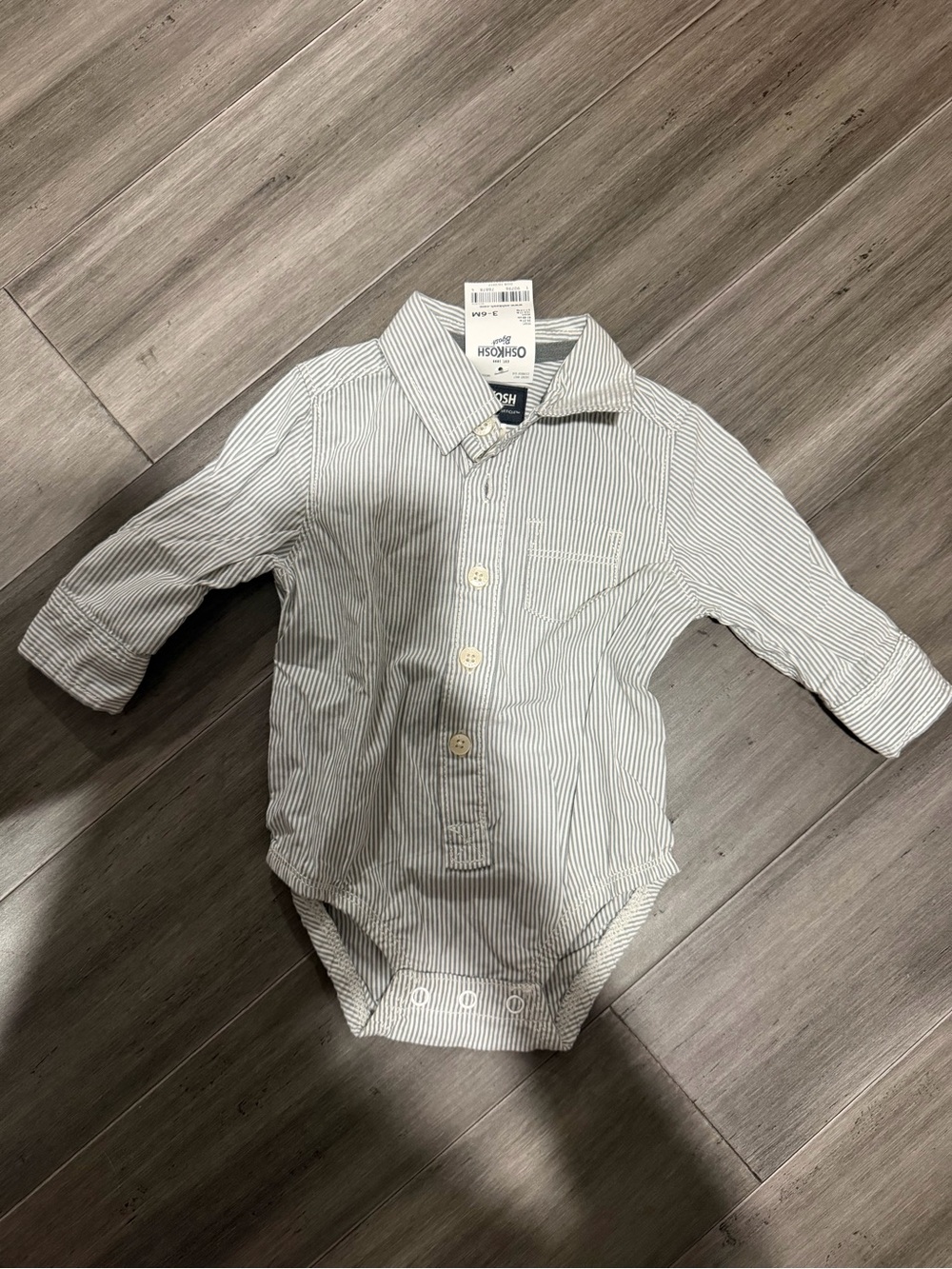 OshKosh B'gosh White & Light Blue Pinstripe Baby Button-Front Bodysuit